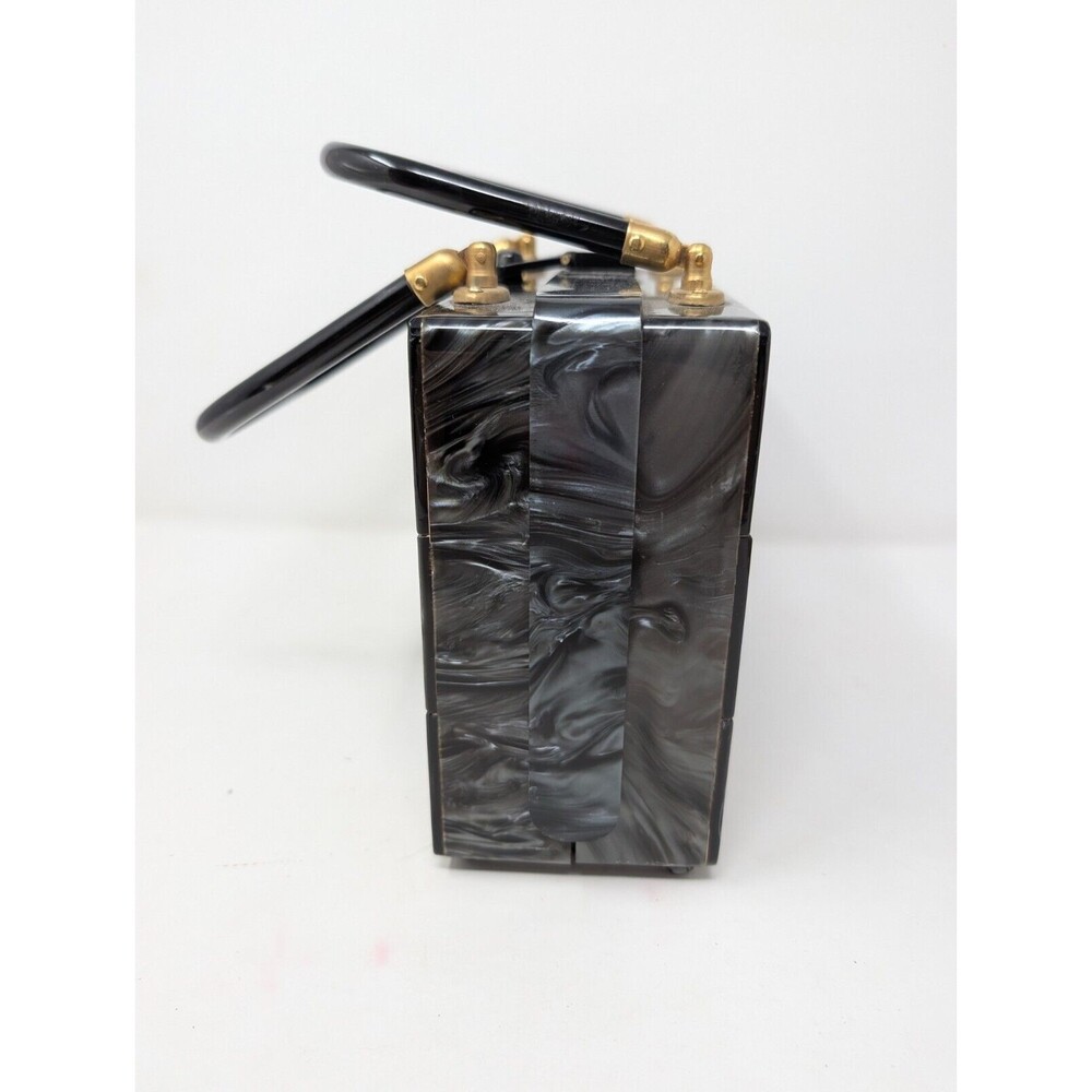 Vintage StyleCraft Handbag Purse Black Pearlized Marbled Lucite Vanity 60s As Is - Picture 4 of 11
